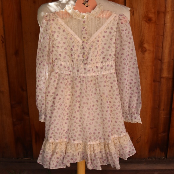 Vintage Gunn Sax Jeunes Filles Floral Kids Victorian Style Prairie Dress